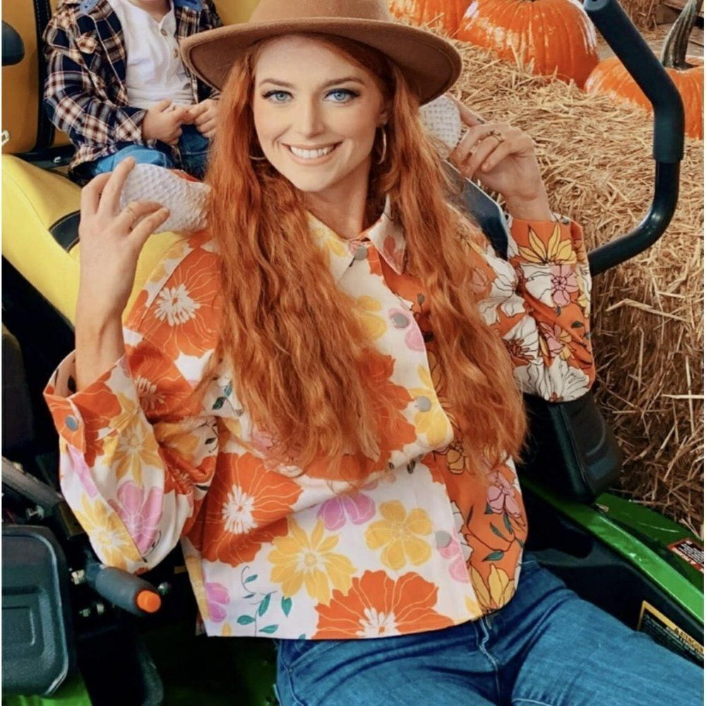 Andree By Unit x Emily Wonder Tangerine Floral Printed Jacket S-L New J10125 - Picture 2 of 7
